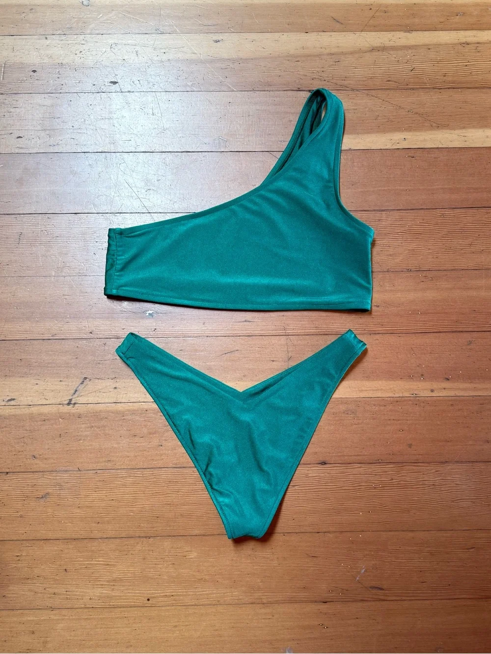 Frankies Bikinis Green One Shoulder Top Bikini Set Size M/S